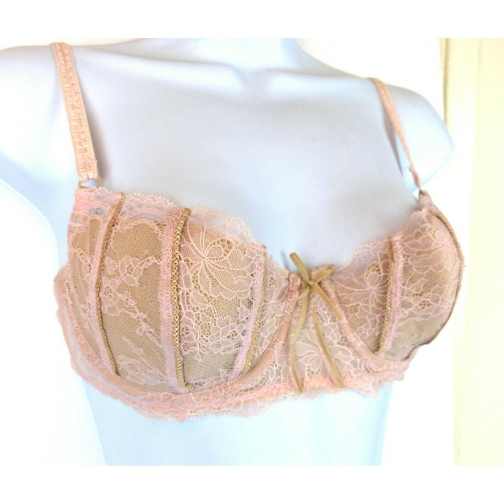 DKNY Belle Du Jour Underwire Balconette Lace Bra Sexy Pink Nude 34B - Picture 2 of 11